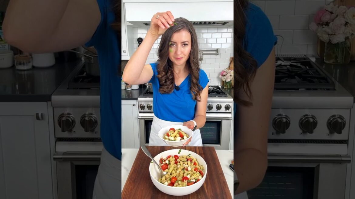 Easy Caprese Pasta Salad with Fresh Basil + Mozzarella #shorts Easy Caprese Pasta Salad with Fresh Basil + Mozzarella #shorts