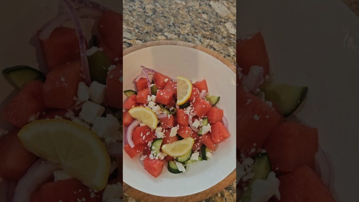 Delicious homemade Greek watermelon salad #greeksalad