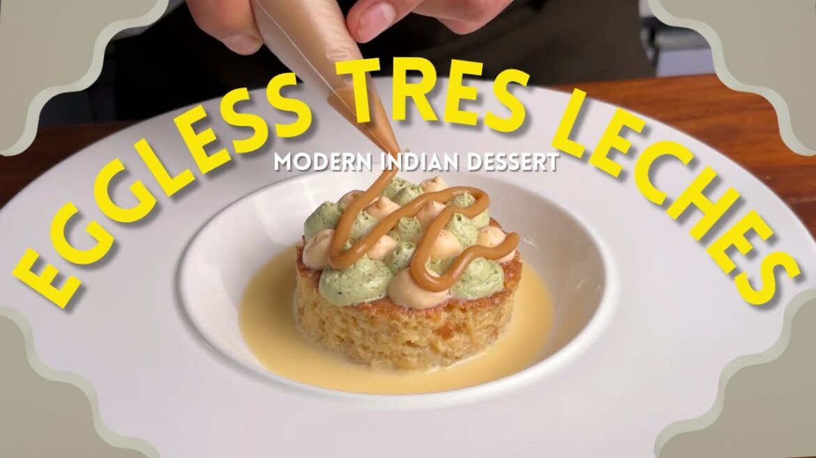 EGGLESS Saffron Pistachio TRES LECHES CAKE Recipe | Indian Fusion Dessert with a MODERN TWIST