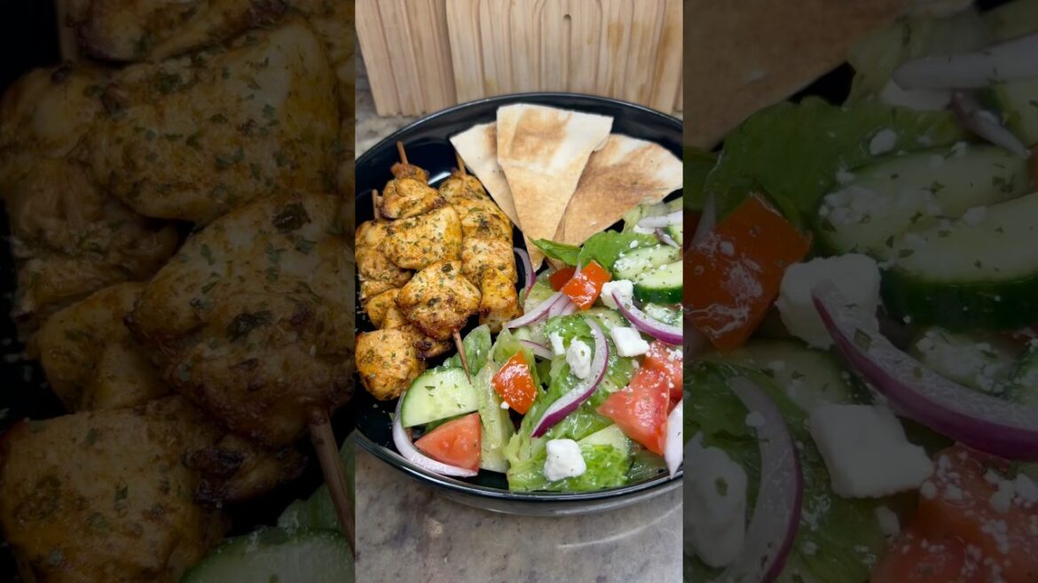 Chicken kebab & Greek Salad Recipe#chickenrecipe #greeksalad #chickenkebabs #salad