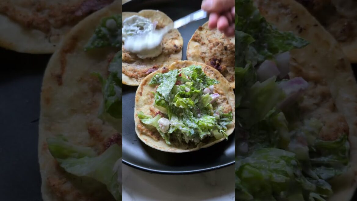 Crispy Greek Smashed Chicken Tacos with Tzatziki and Greek Salad for easy weeknight dinners