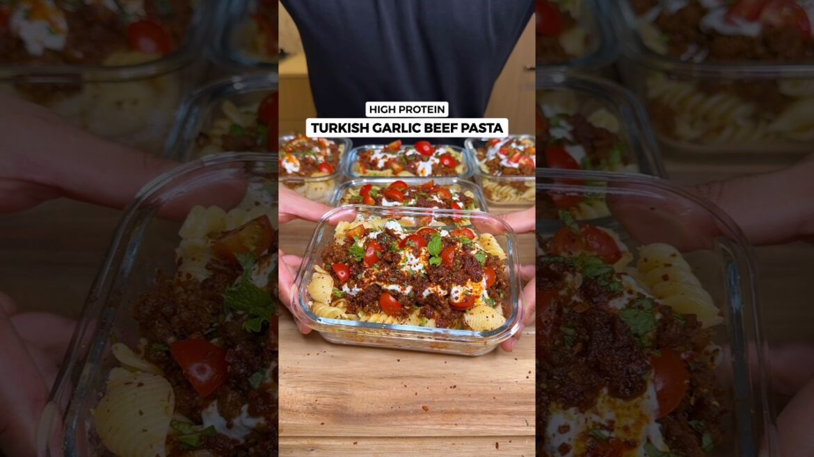 High protein Turkish Garlic Beef Pasta at home #shorts