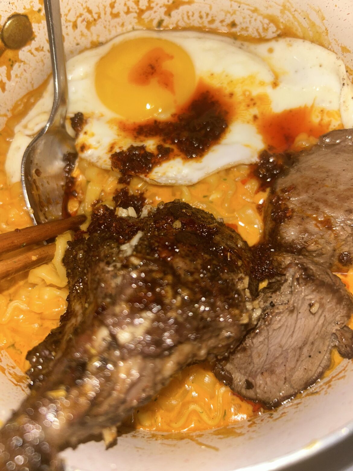 last nights grill with buldak and jammy egg