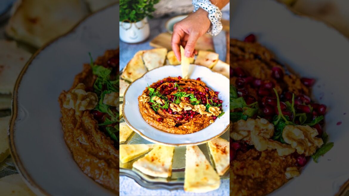 Authentic Muhammara — Vegan Roasted Red Pepper & Walnut Dip #easyrecipe #shorts