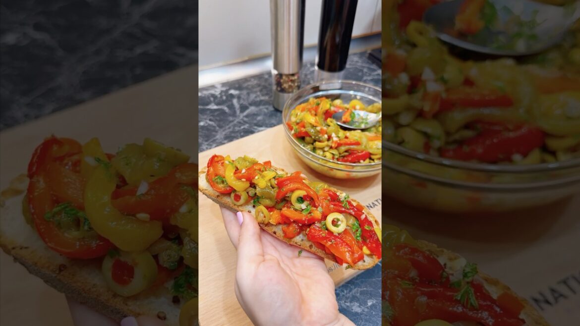 Easy Roasted Bell Peppers and Olive Salad Recipe #recipe #food #salad