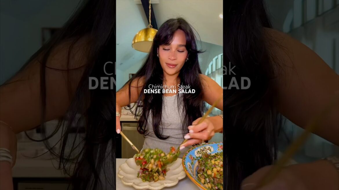 My current lunch obsession, chimichurri ￼ steak, dense bean salad! ￼#highproteinlunch #salad #recipe
