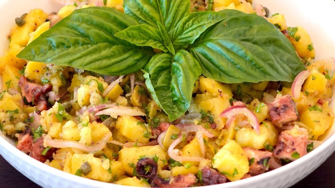 Πατατοσαλάτα με Χταπόδι και ΝΤΡΕΣΙΝΓΚ How To Make Mediterranean Salad With Octopus