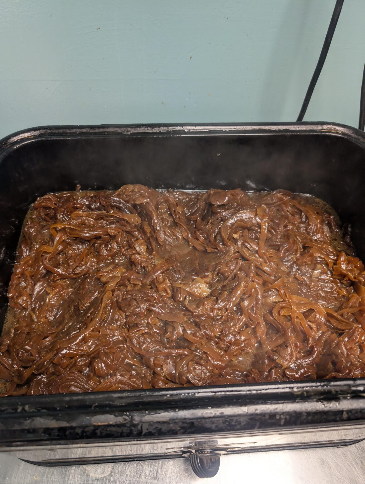 These onions have been cooking for 24 hours now, and I think they are almost done. I hate how 30 liters of onions turns into 4 liters of carmelized onions