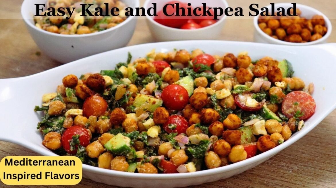 Easy Kale And Roasted Chickpea Salad -  So Delicious! Mediterranean Inspired Recipe