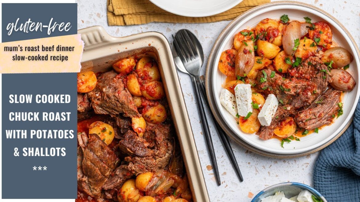 Slow Cooked Greek Chuck Roast with Potatoes and Shallots Slow Cooked Greek Chuck Roast with Potatoes and Shallots