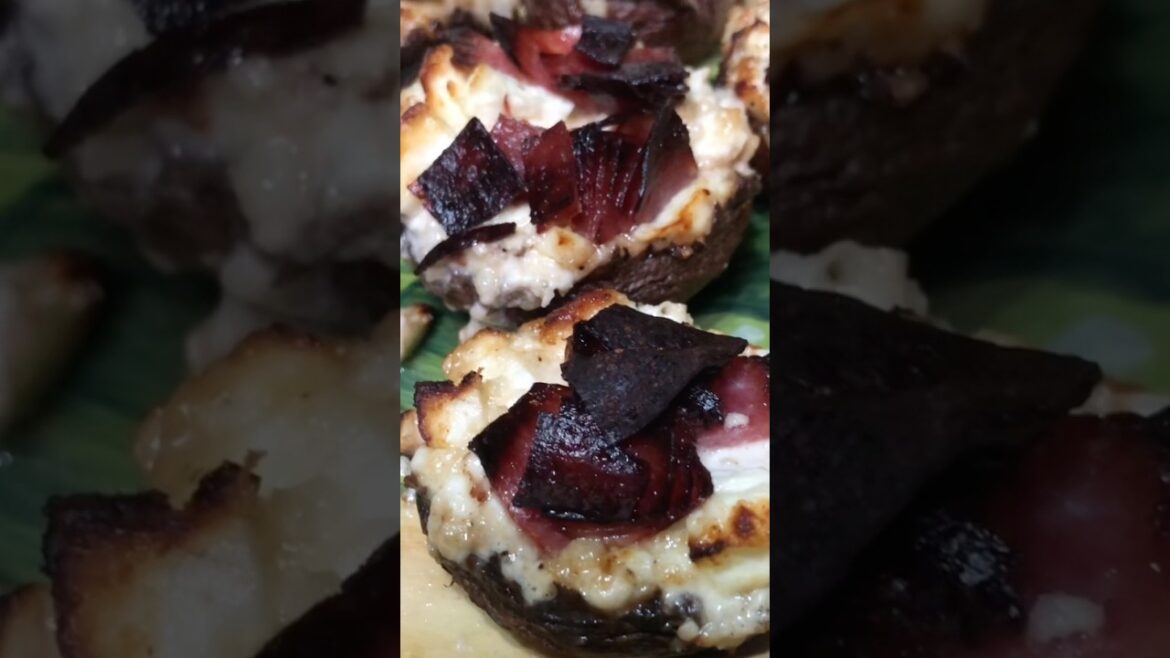 Our favorite stuffed mushrooms #mushroom #fetacheese #salami #airfryer