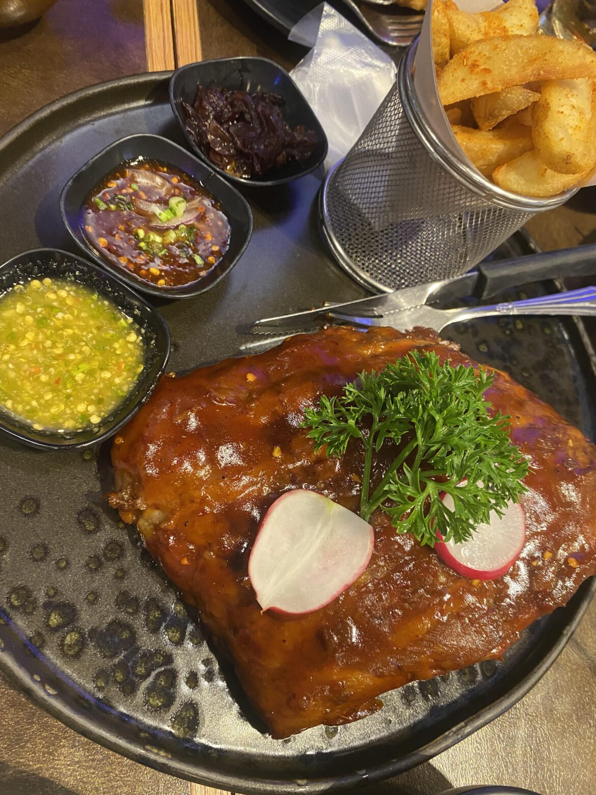 BBQ ribs with three dipping sauces worth every second!