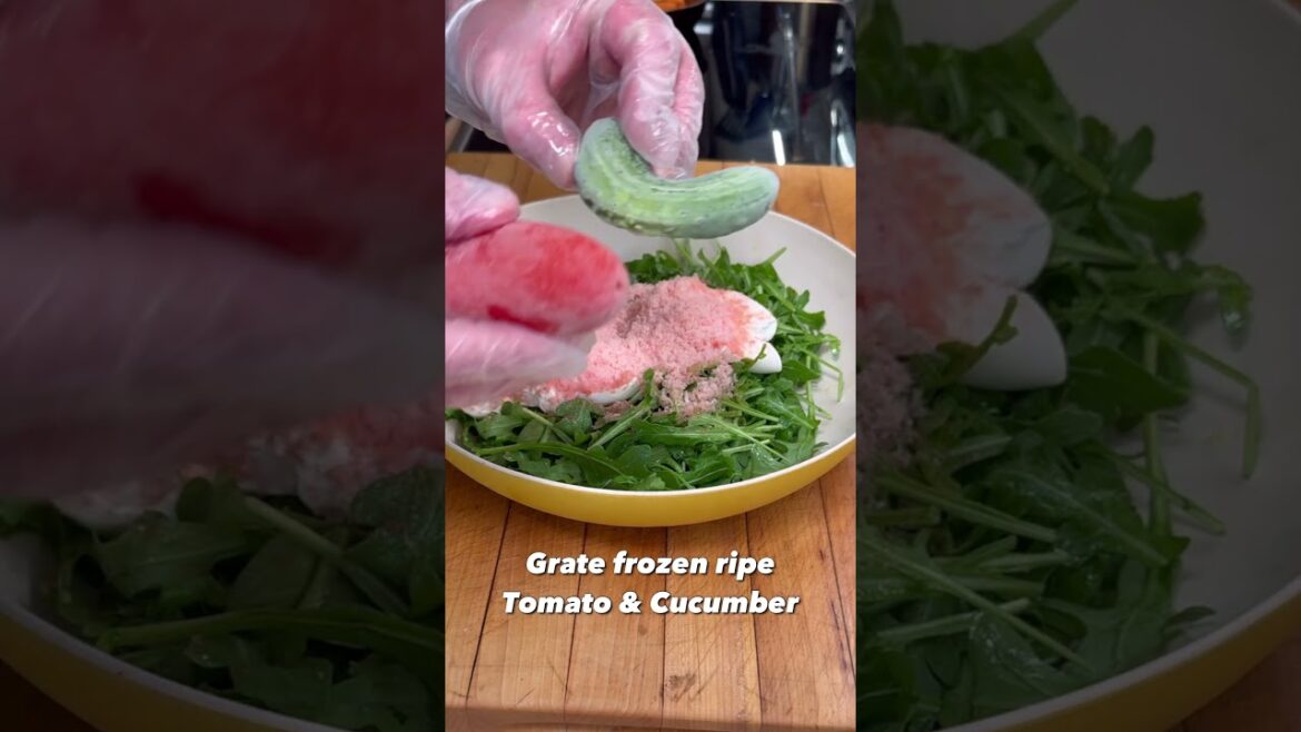 Frozen Tomato, Cucumber Snow Burrata Salad. Soo Summery!! #summersalad