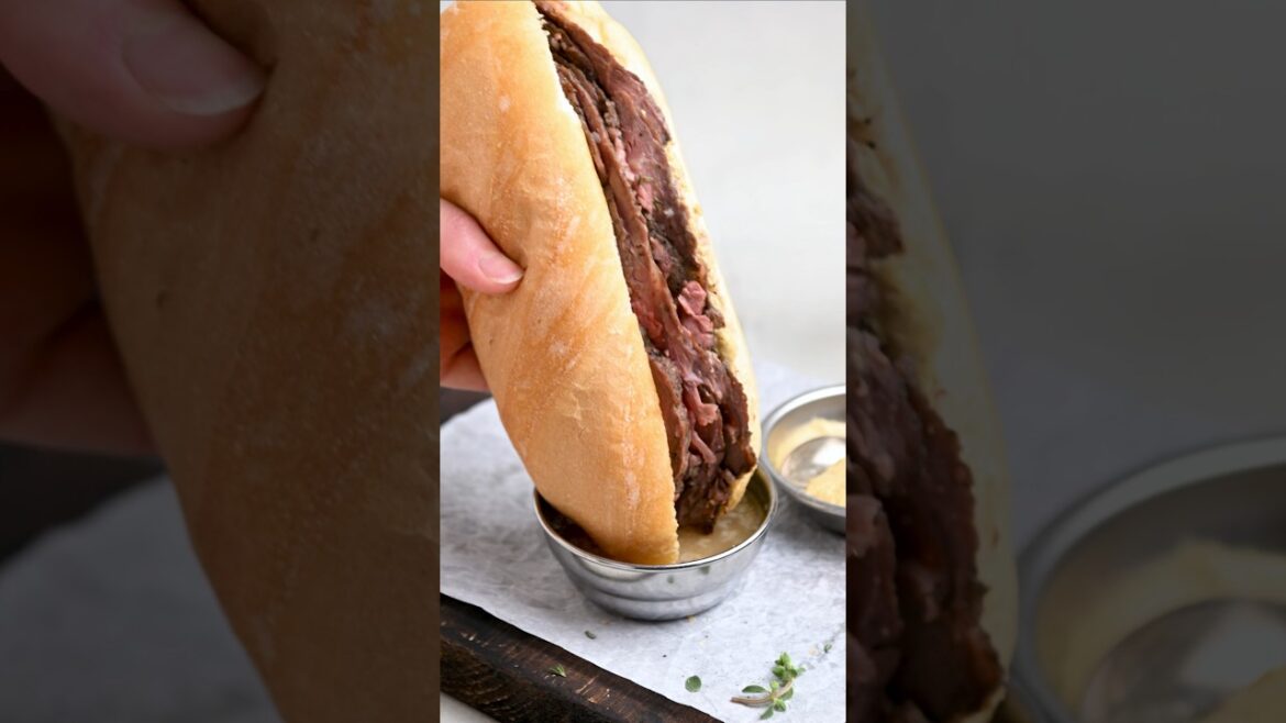 Roast beef French dip sandwich. recipe link in description. #roastbeef