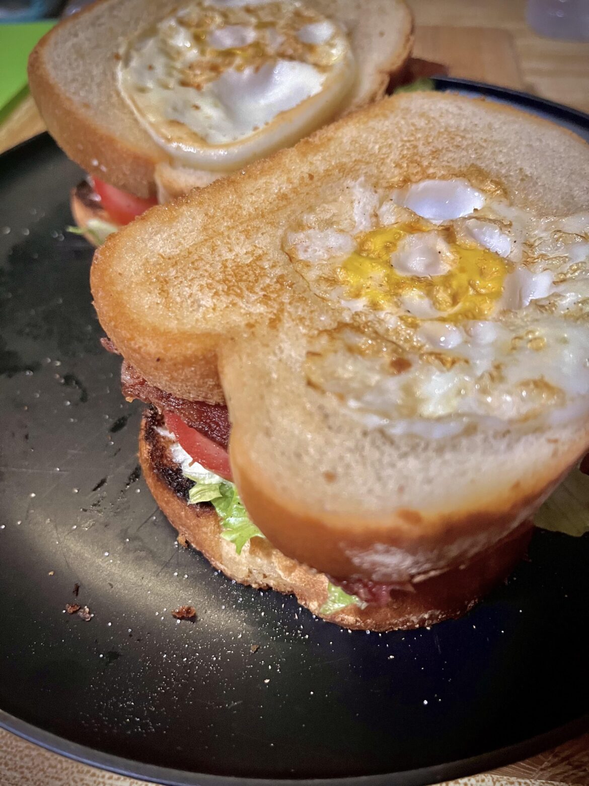 A BLT but with Eggs in a Basket on top
