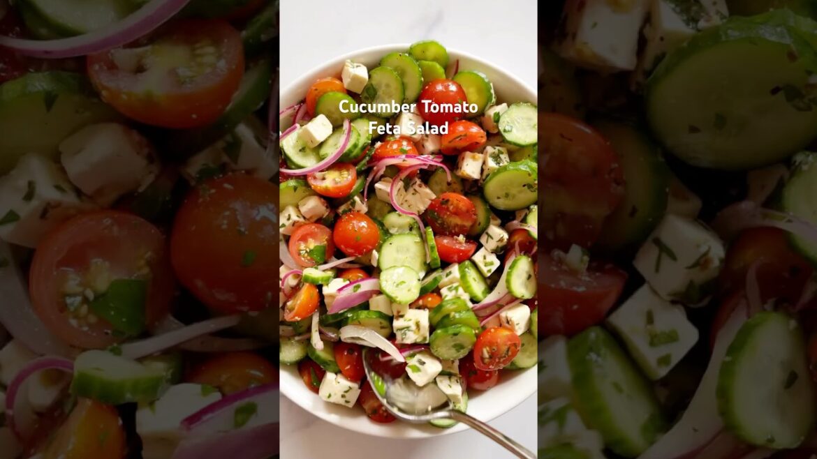 Cucumber Tomato Feta Salad #saladrecipe #salad #cucumber #healthyeating #vegetarianrecipes