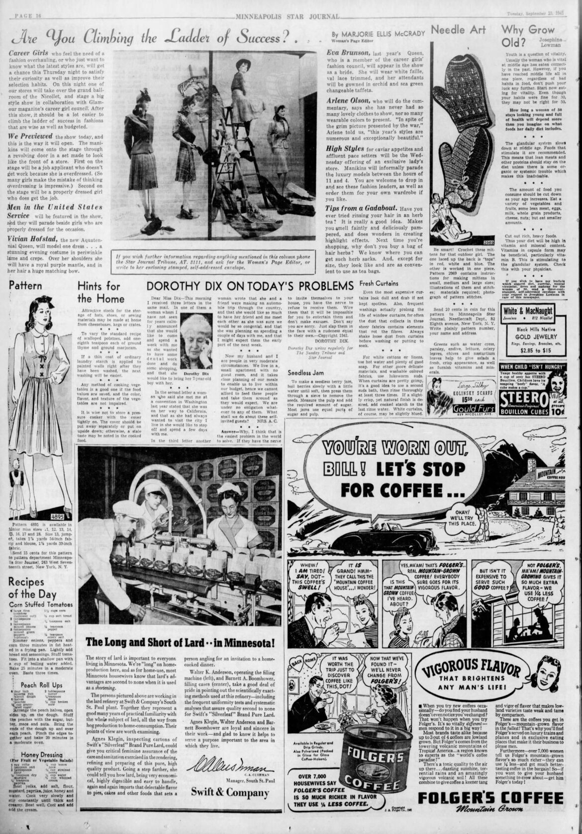 September 23, 1941: Corn Stuffed Tomatoes, Peach Roll Ups & Honey Dressing