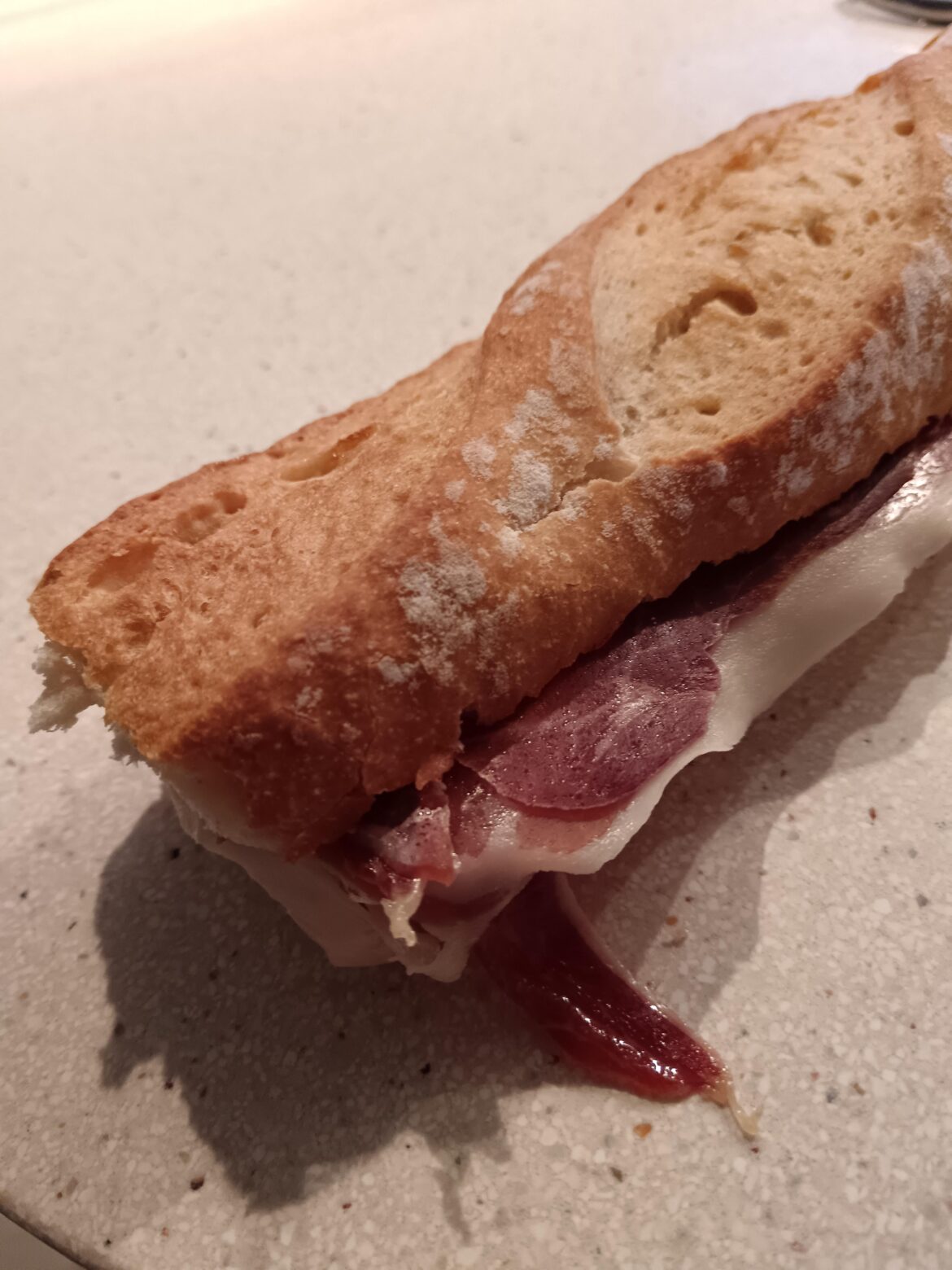 Iberian ham sandwich with tomato on the bread