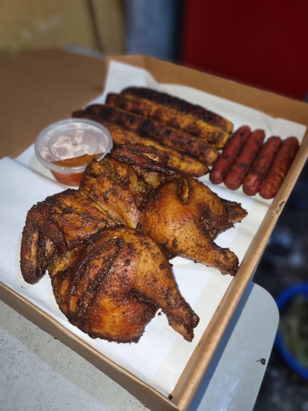 [homemade] Smoked chicken, roasted plantains