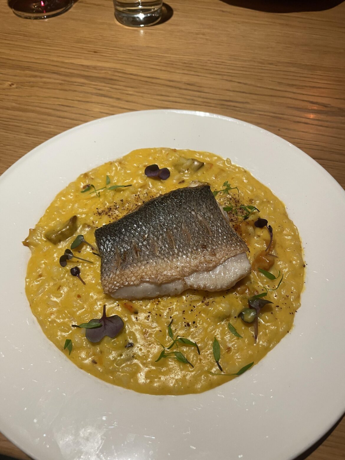 Pumpkin risotto and seabass fillet