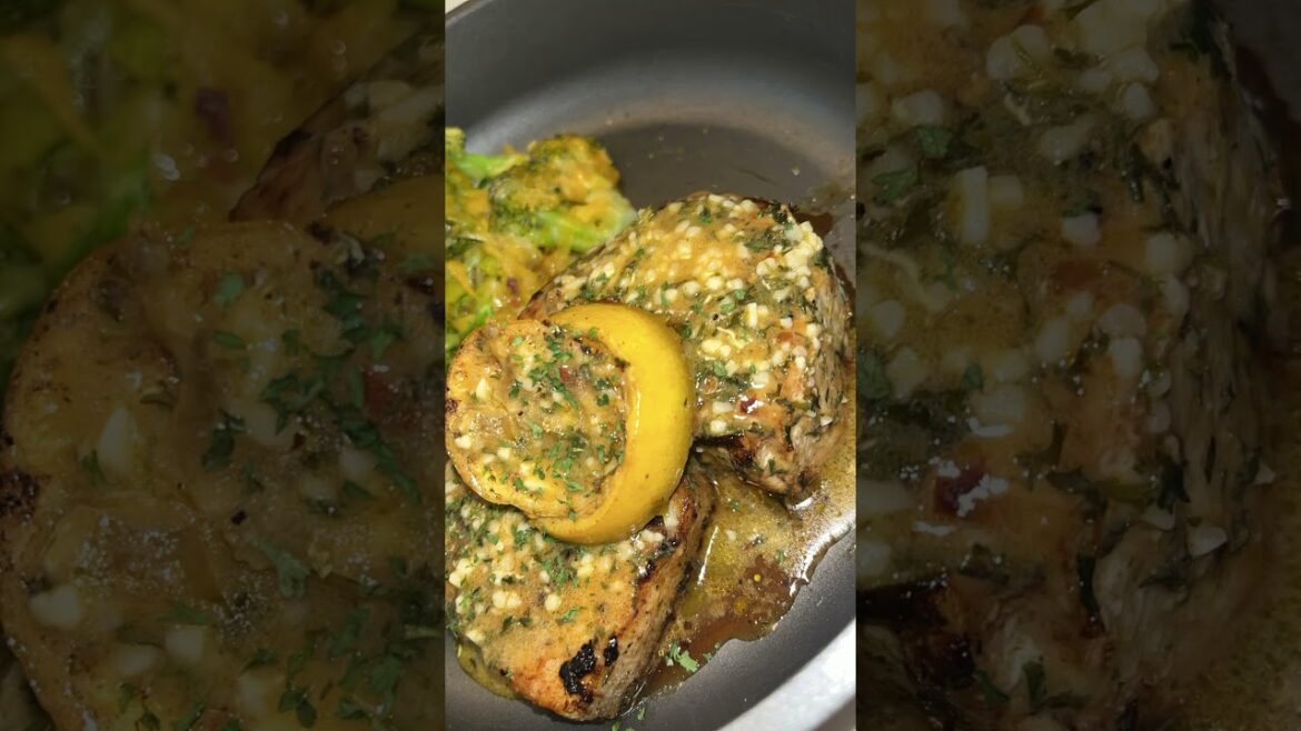 Grilled swordfish with a Garlic Parmesan vinaigrette!