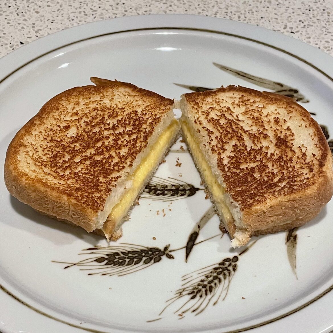 Another masterpiece. 1 Slice Craft Singles on perfectly grilled bread. Served fresh with Heinz Ketchup and a cold Dr. Pepper