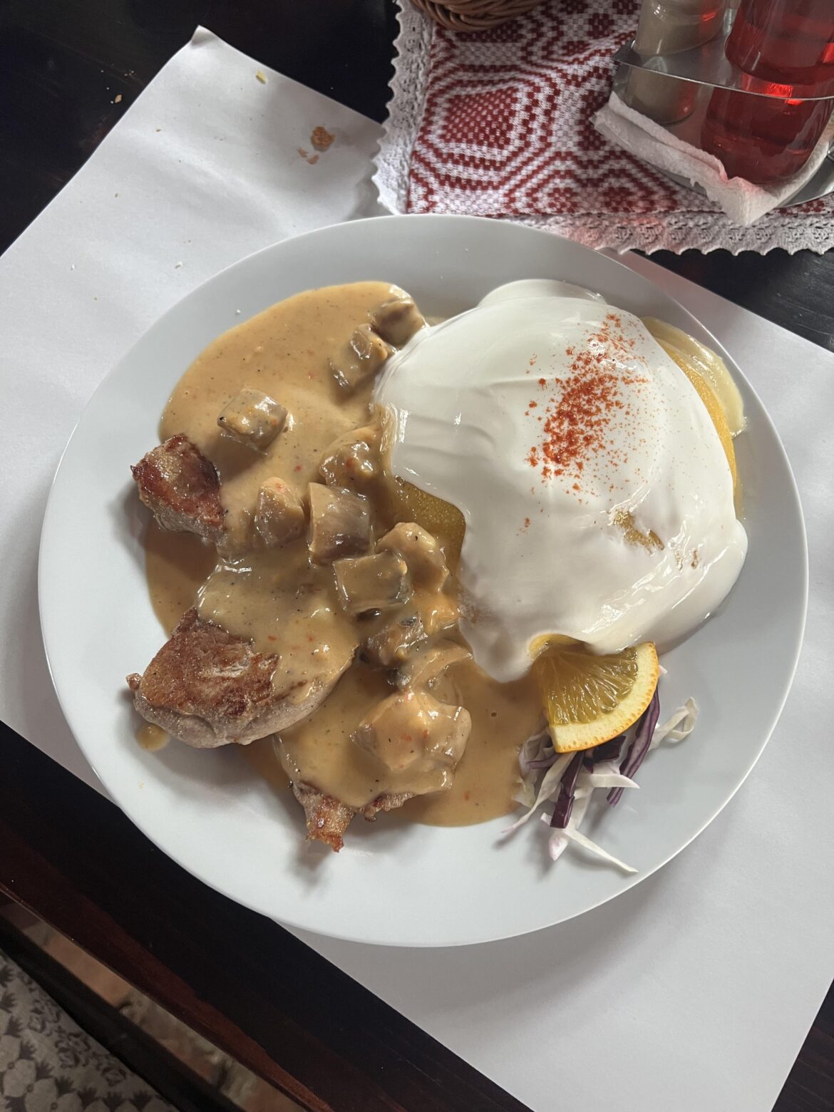 Pork in Porcini sauce with polenta,  cheese and sour cream, *and loads of Porcini from Ro mountains