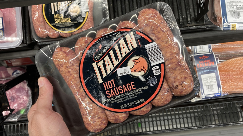package of Aldi Italian hot sausages
