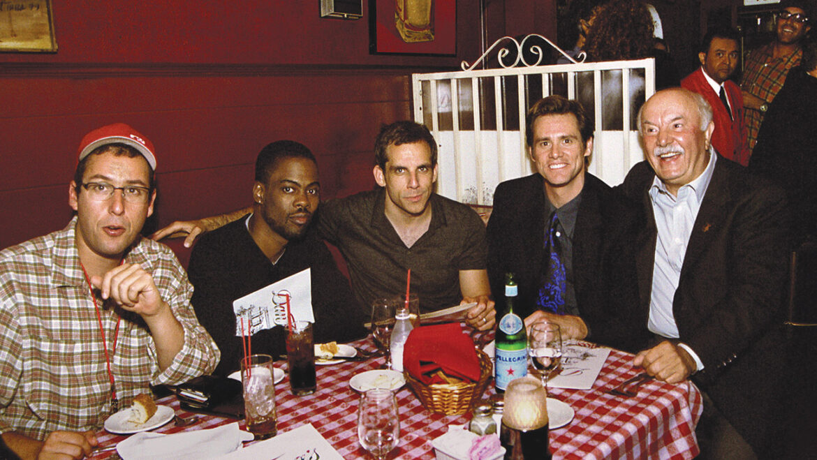From left: Adam Sandler, Chris Rock, Ben Stiller, Jim Carrey and Dan Tana shared a booth at Dan Tana’s after the comedians participated in the America: A Tribute to Heroes telethon in September 2001.