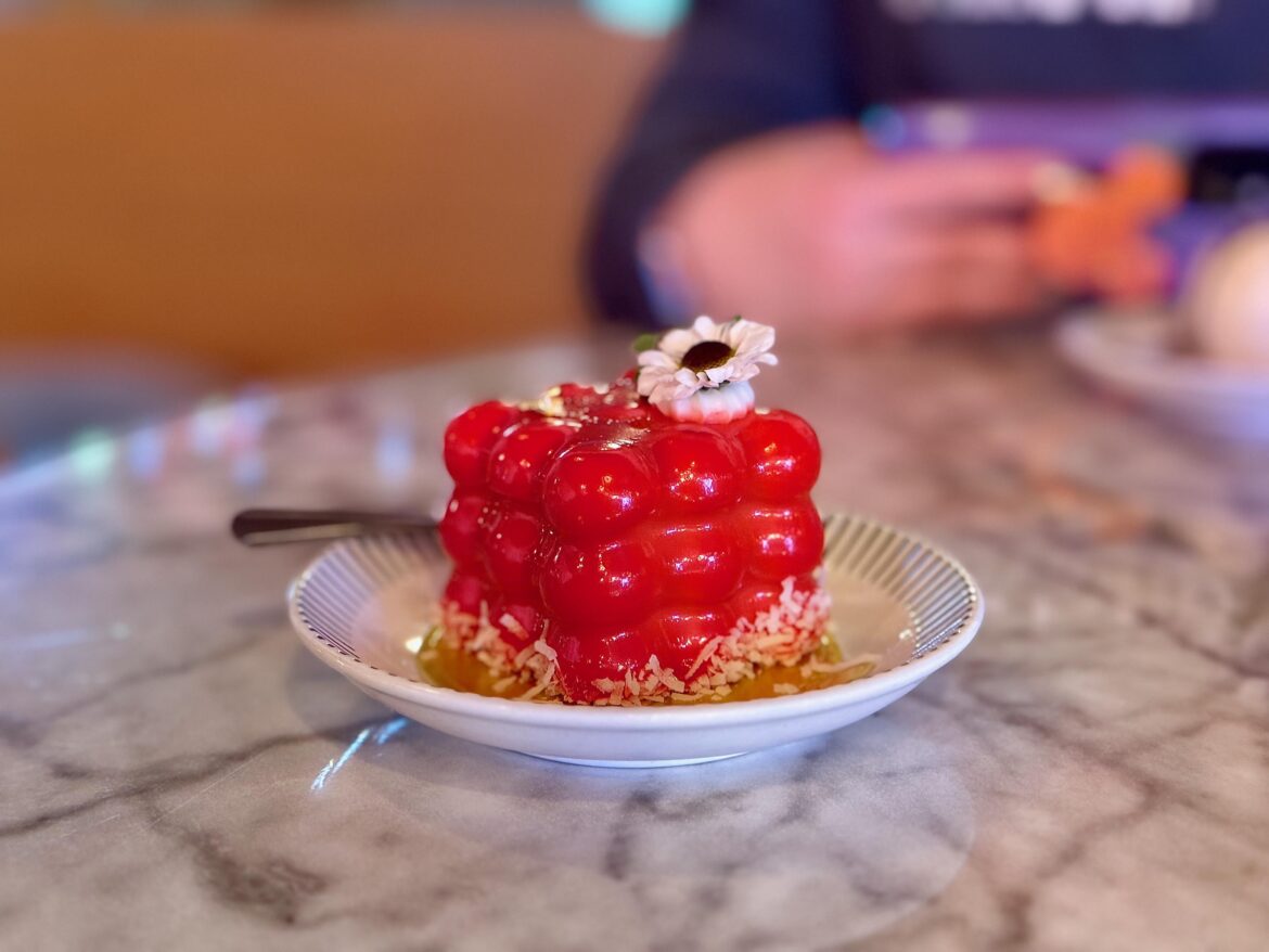 A perfect little raspberry coconut cake.