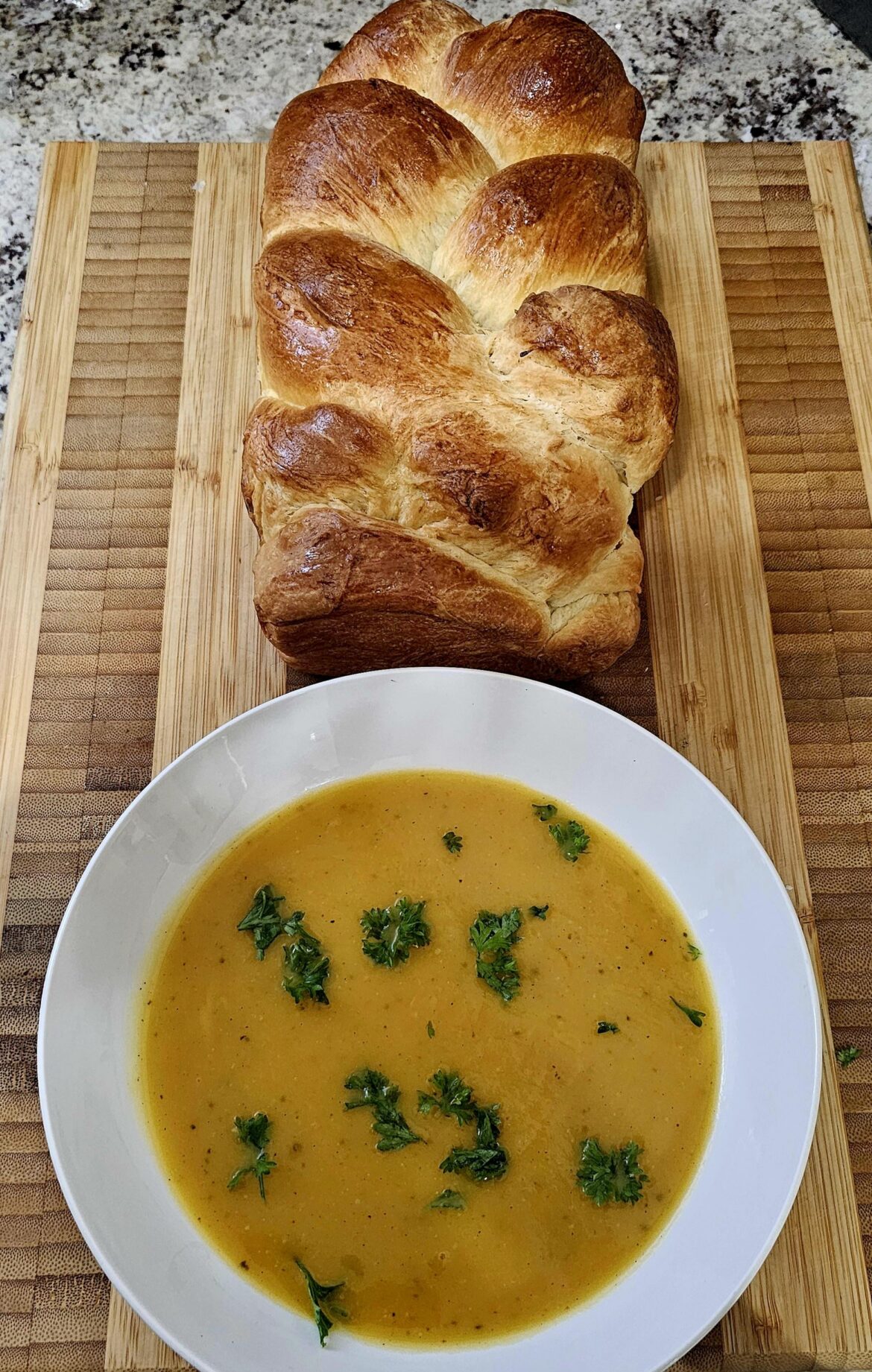 Homemade brioche and squash soup