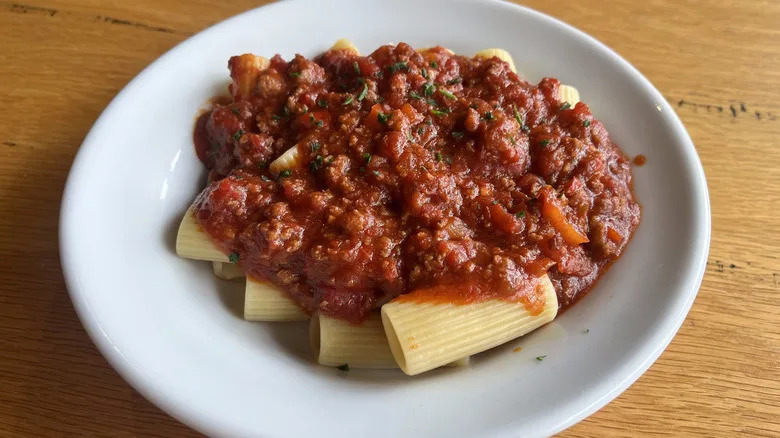 Spicy three meat sauce with pasta