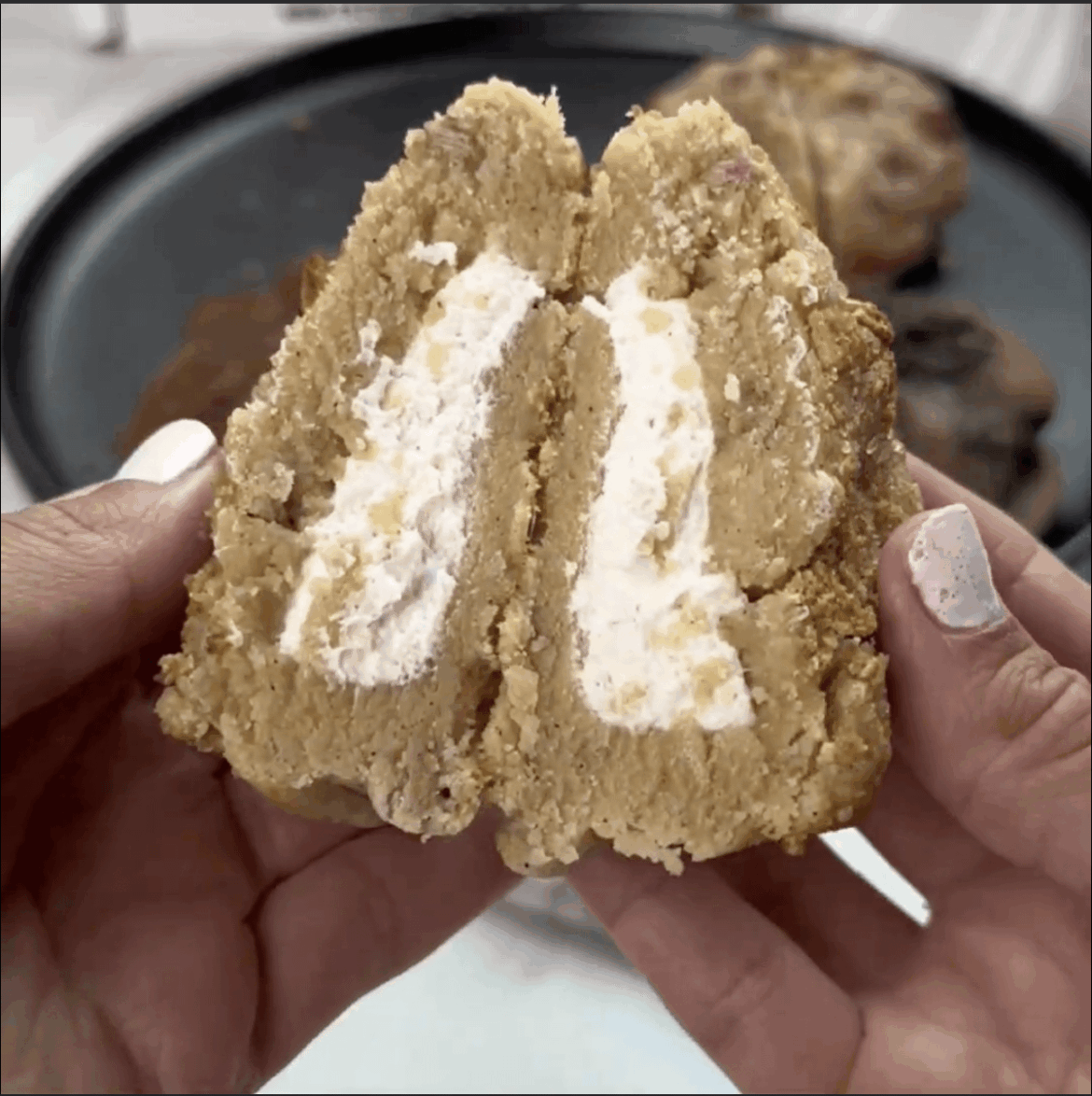 Cinnamon Roll Cookie with Toasted Pecans and White Frosting Core