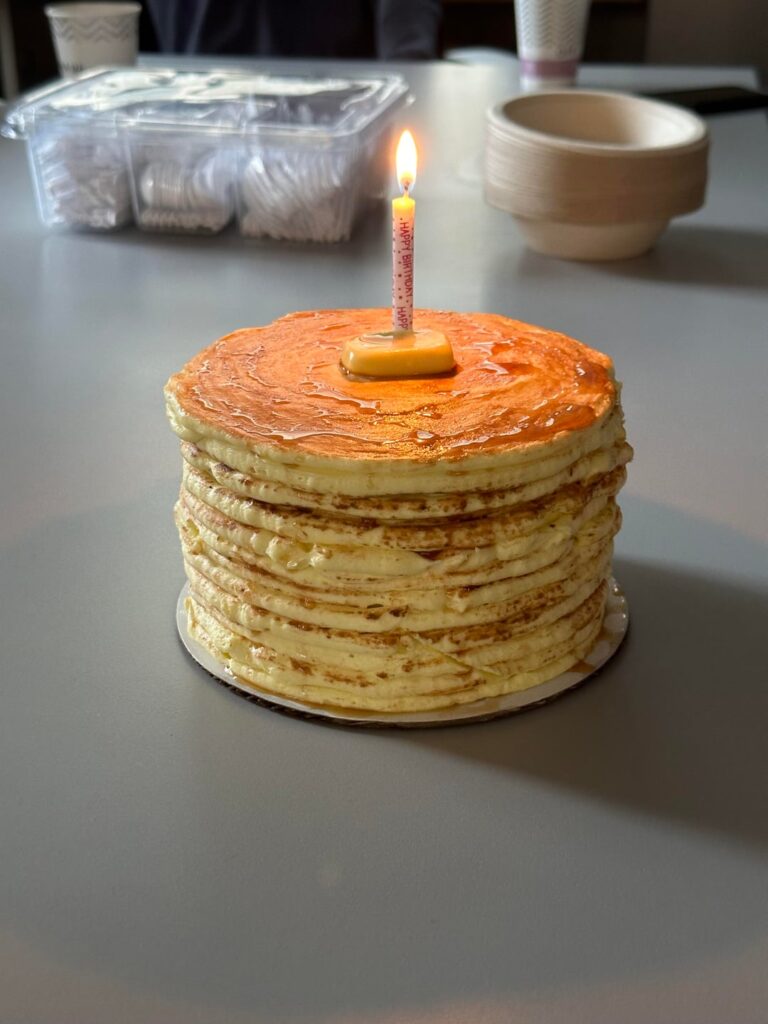 Pancake cake with marzipan “butter”