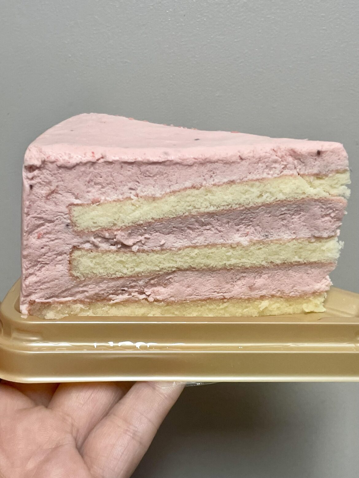 Slice of strawberry tiramisu cake