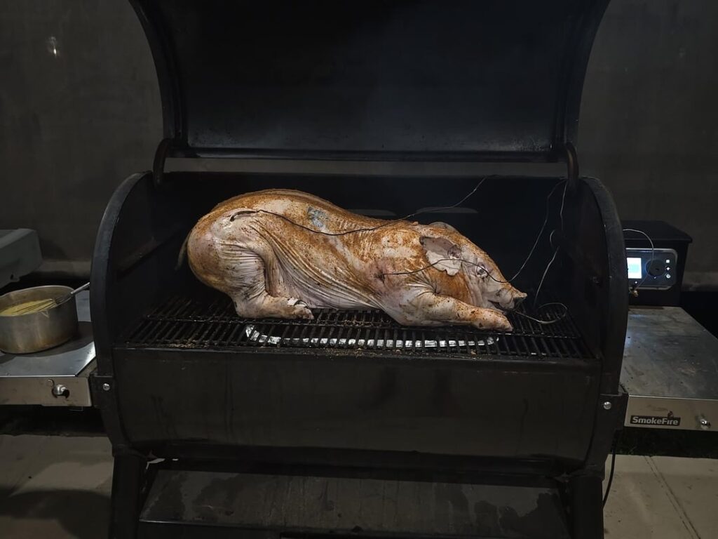 44 pound roaster on Webber EX6 44 pound roaster on Webber EX6