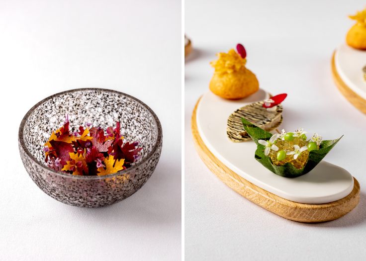 A pair of dishes from Three-MICHELIN-Star Hélène Darroze at The Connaught. © Justin De Souza