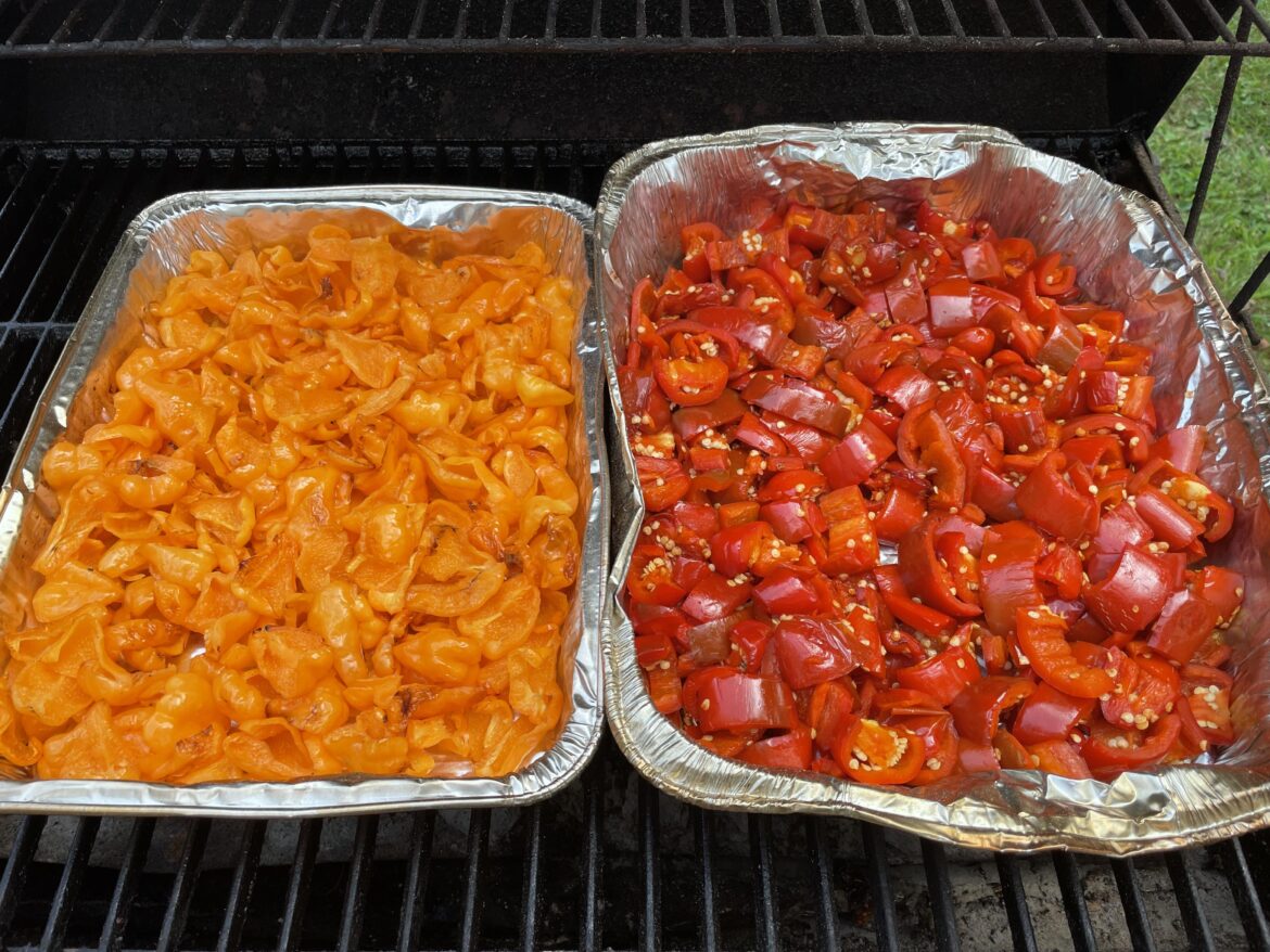 Just grilling my jalapeños and habaneros to make hot sauce