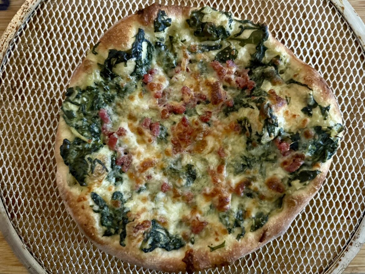 Spinach-Artichoke Pizzas with Salami Spinach-Artichoke Pizzas with Salami
