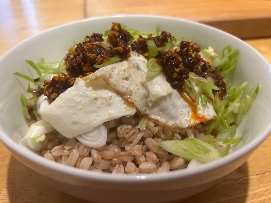 Fried egg grain bowl