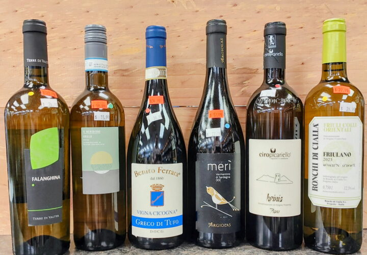Taylor's Wine Shop is Raleigh, North Carolina offers six-bottle sample packs of Italian wine, one of white wines (pictured) and one of red.