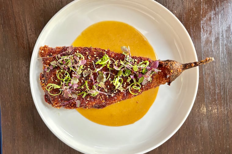 Vernick Fish, Paesano’s, Saami Somi, and Royal Izakaya The eggplant katsu at Vernick Fish comes over a Japanese curry sauce topped with furikake seasoning and micro-herbs.