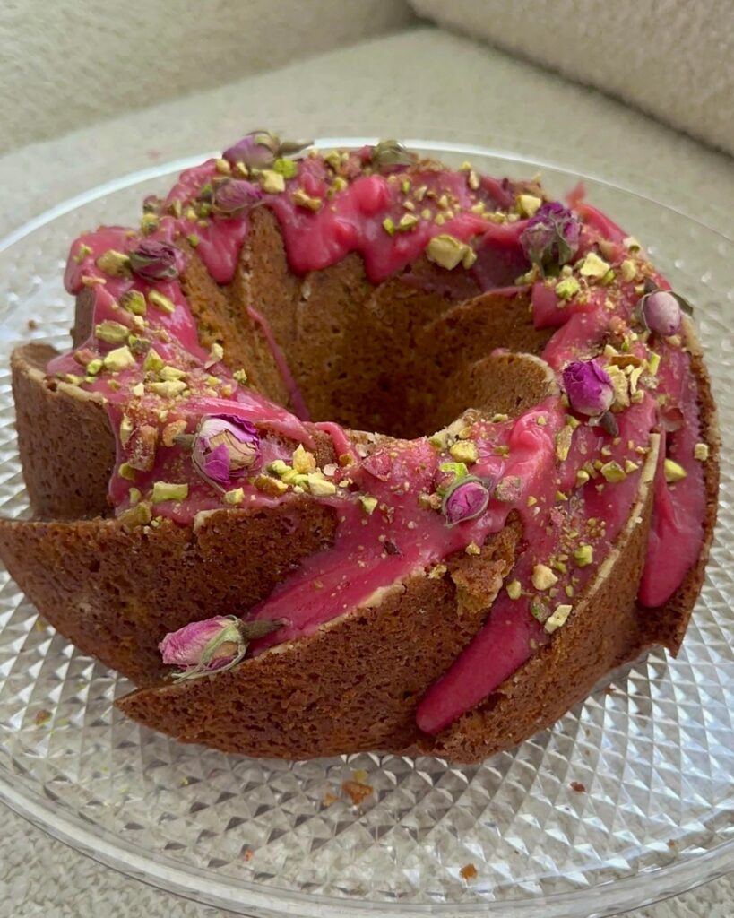 pistachio rose cardamom cake