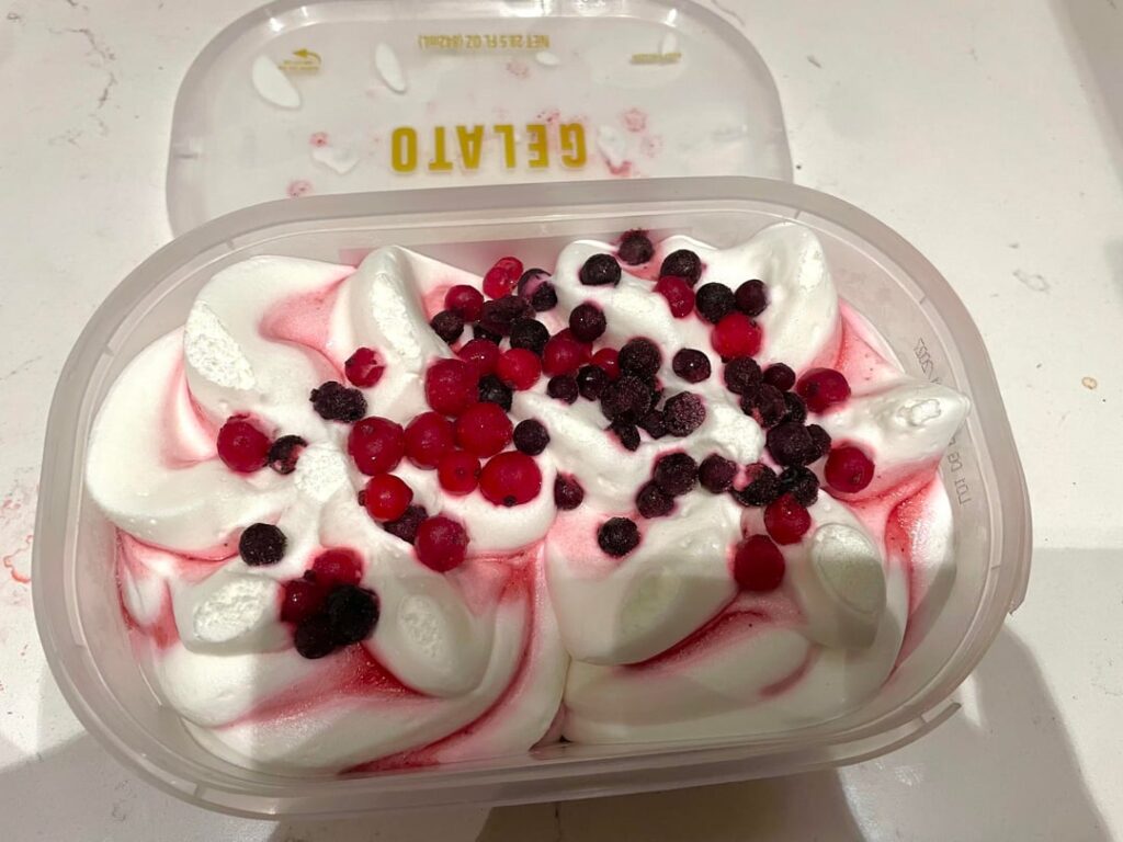 mixed berry and caramel cookie crunch gelato