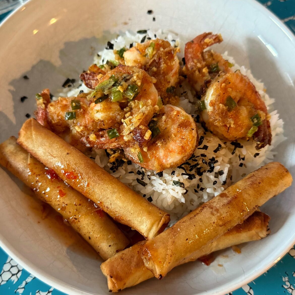 Garlic shrimp with lumpia [OC]