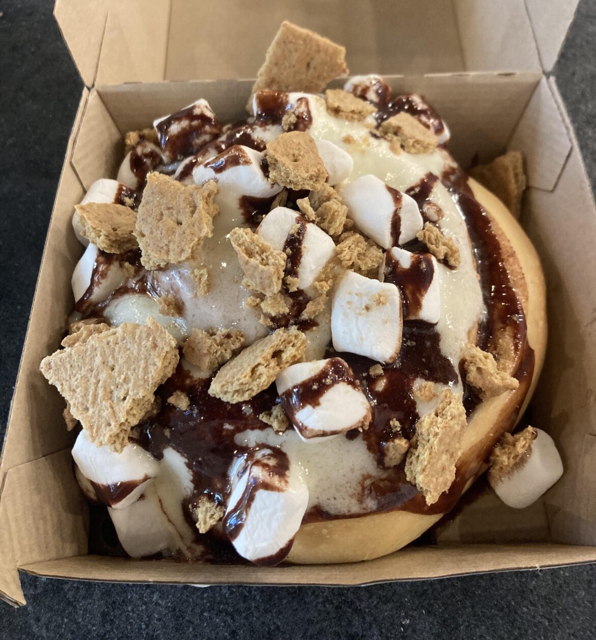 S’mores roll I got at an all vegan bakery. (Yes I promise there is a roll under there under all the toppings) I have missed marshmallows!