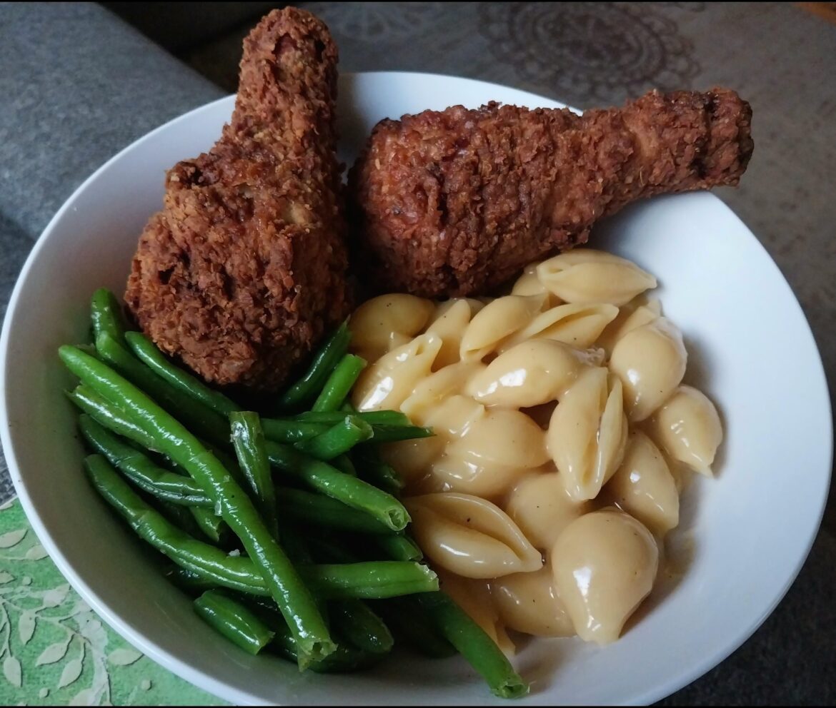 Fried chicken and homemade shells and cheese