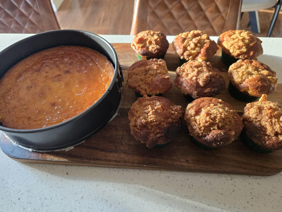 Almond flourless orange cake and cinnamon swirl coffee cake Muffins with a streusel topping