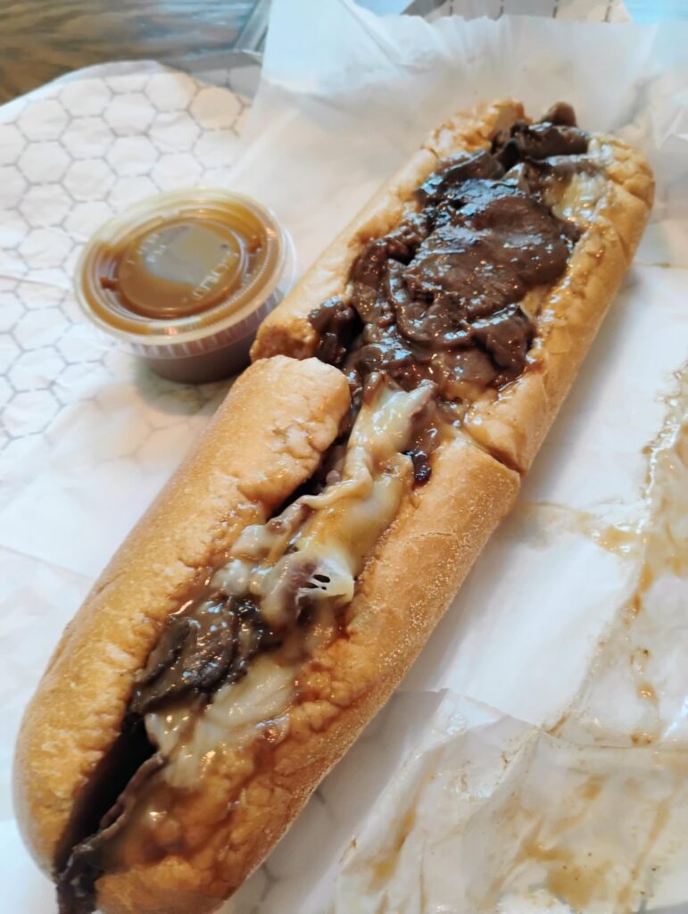 Hot roast beef & provolone w/ horseradish on a long roll