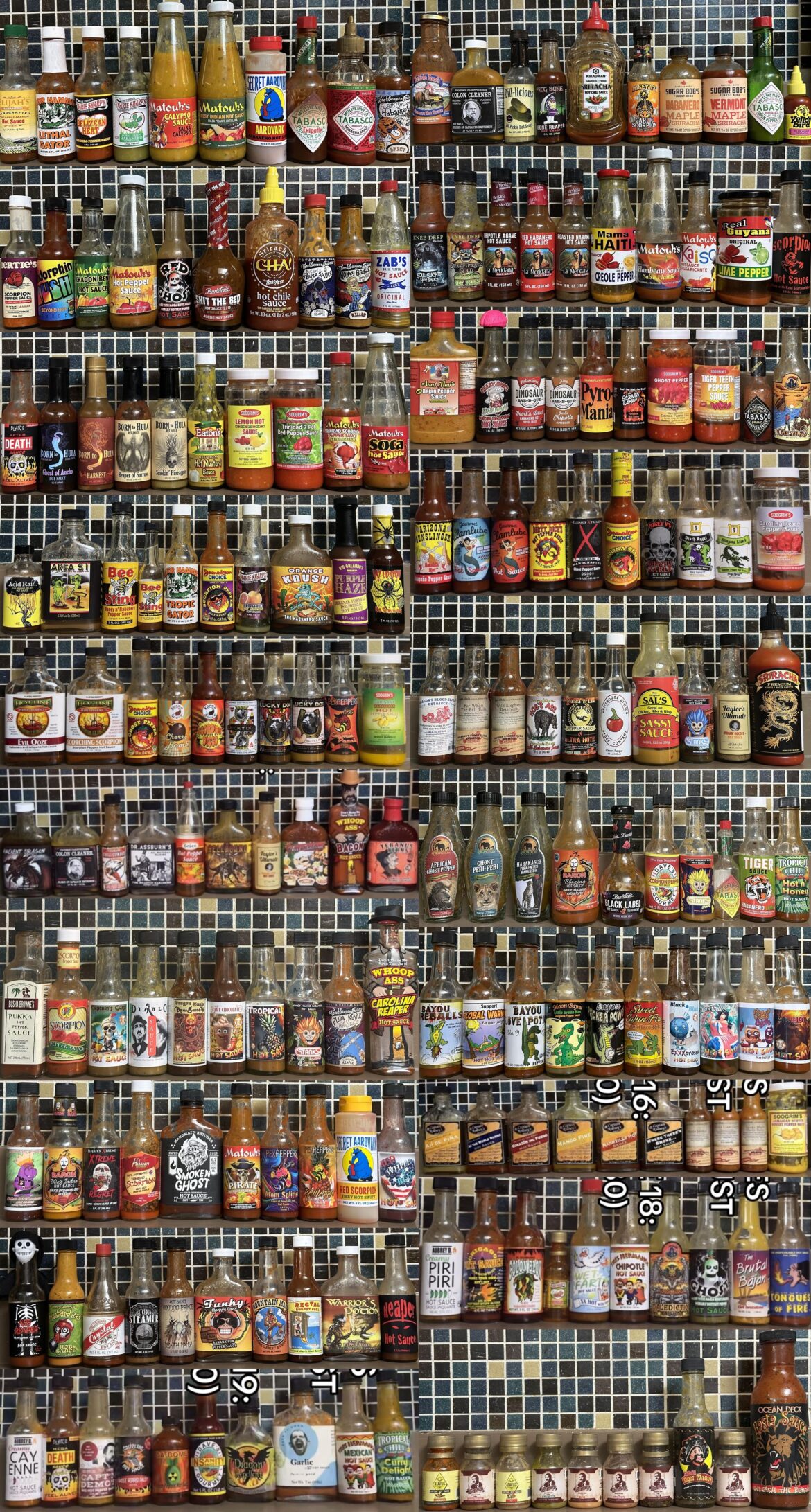 1 YEAR & 200 HOT SAUCES LATER (I actually hit 205 within an exact 1 year period 😁) I compiled a personal Top 50 Sauce List + a Top 10 Company list which I will post in the comments. (Also, apologize for the text over some of them, I lost a couple of pics & had to screengrab from my TikTok🙄lol)
